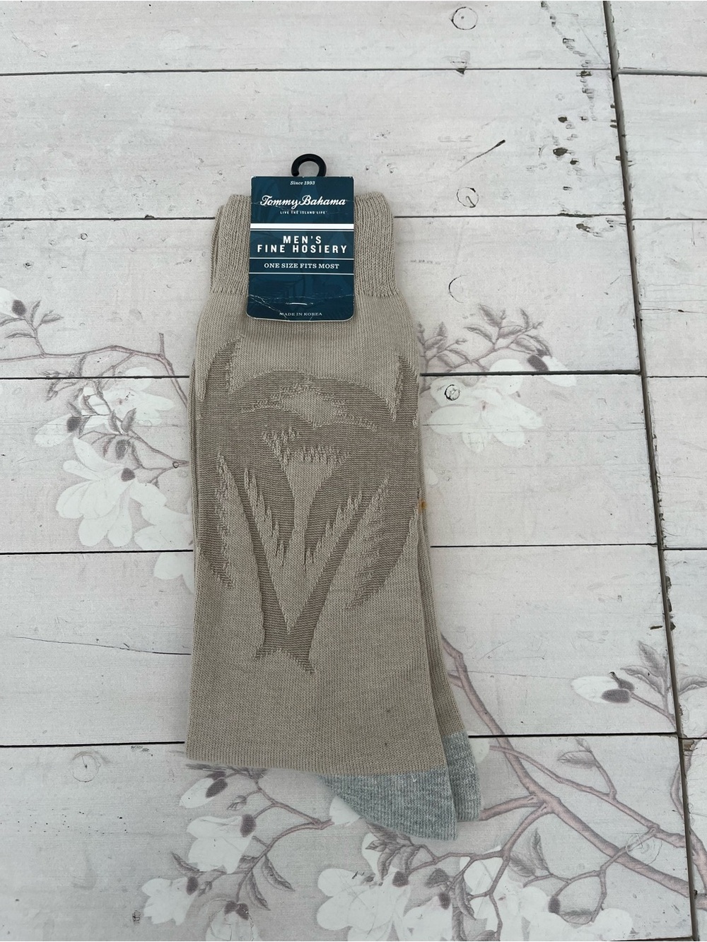 Tommy Bahama Neutral Taupe Palm Jacquard Crew Socks